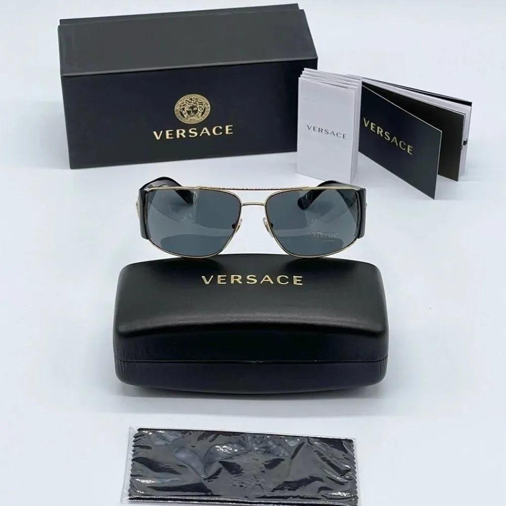New Versace Mens 63mm Sunglasses Black w/ Gold Trim